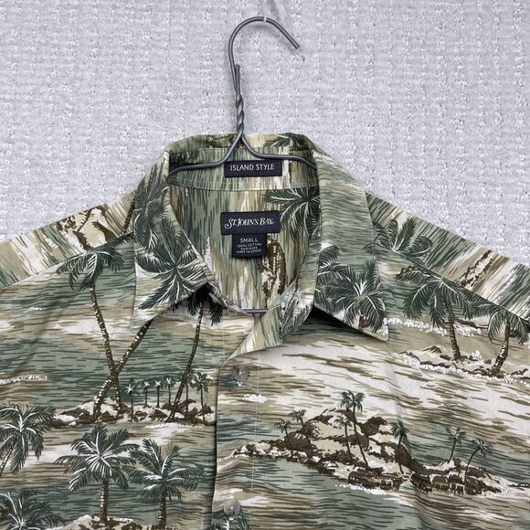 St Johns Bay Island Style Hawaiian Shirt Men Sz S Cotton Sailboat Palm Tree Y2K - Picture 2 of 14